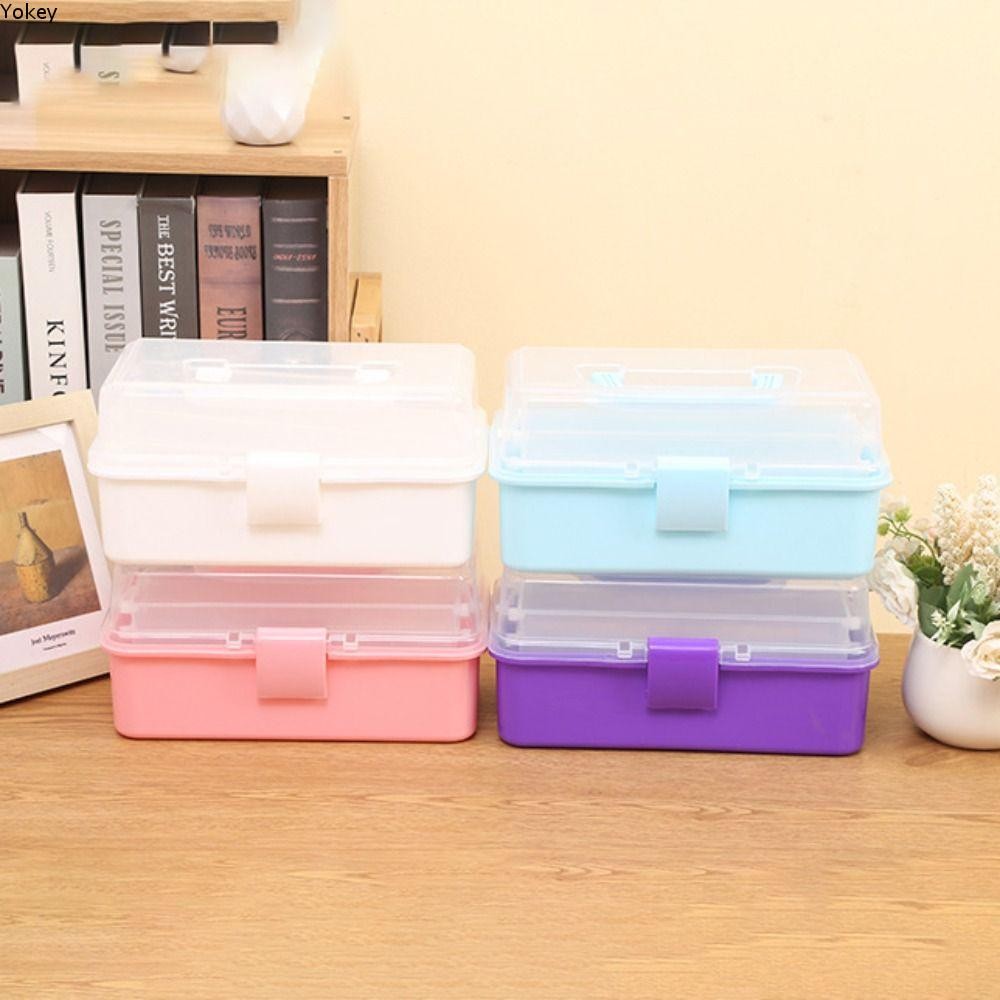 Hộp lưu trữ YOKEY, Dụng cụ sắp xếp kẹp tóc trang điểm dung tích lớn bằng nhựa, Hộp đựng đồ trang sức đa chức năng có thể gập lại 2 / 3 lớp