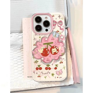 Ins Hàn Quốc Vỏ Màu Hồng Mèo Anh Đào Dễ Thương + Giá Đỡ Tương Thích Cho iPhone 11 15 14 13 12 Pro Xs Max XR X 7 8 6 6s Plus SE Vỏ Điện Thoại Hoạt Hình TPU Mềm Vỏ Bảo Vệ