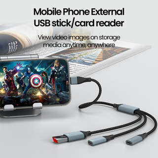Bộ chia cáp HUB cổng kép 60W USB / Type C sang 3 OTG cho máy tính bảng Bộ chuyển đổi Android