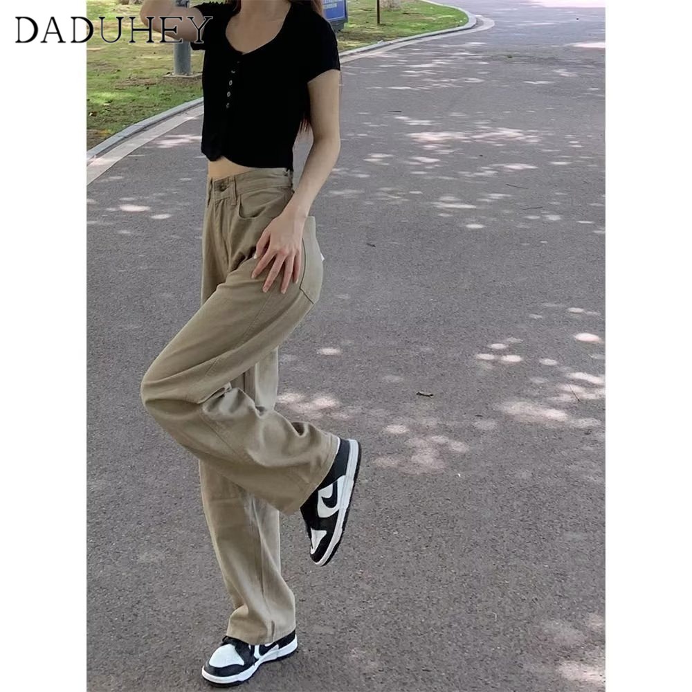 Ảnh Quần jeans kaki DADUHEY ống rộng lưng cao phong cách đường phố Mỹ cổ điển cao cấp cỡ lớn 3