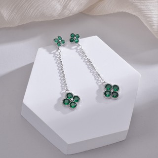 Châu Âu Mỹ ins Phong Cách Mới Cỏ Bốn Lá Bông Tai Zircon Nhiều Màu Sắc Nữ