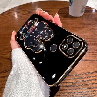 ốp lưng oppo a15 a15s Ốp Điện Thoại TPU Silicon Mềm Mạ Điện Gắn Gương Trang Điểm Hình Thỏ 3D Cho oppo a15 a15s