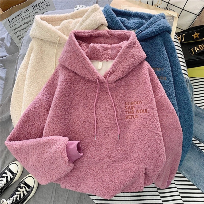 Dasbsug Áo khoác dài tay ấm áp dày Áo len lông cừu Casuall dáng rộng vừa vặn Áo Hoodie