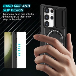 Dành Cho Samsung S23 Ultra S23 Plus S24 S25 Edge Ốp Lưng Máy Ảnh Trượt Cửa Sổ Giá Đỡ Vòng Từ Tính Chống Rơi PC + TPU Lai Mỏng Bao
