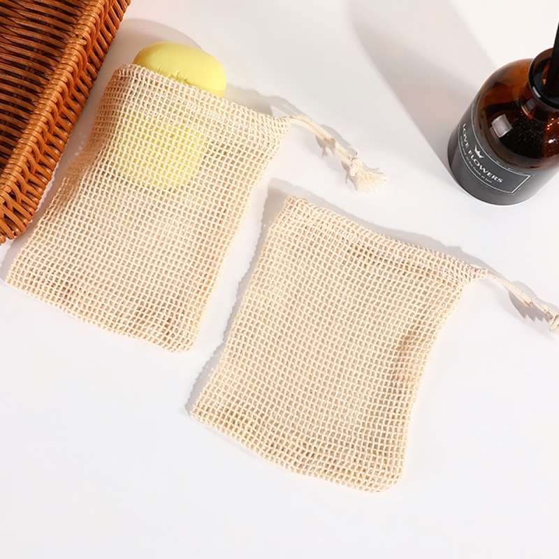 Túi lưới đựng xà phòng xà bông tắm tạo bọt 100% cotton, có dây rút ...