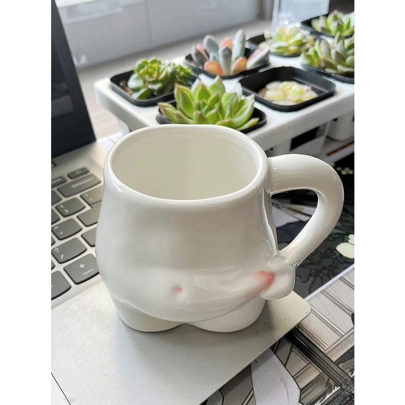 Cốc Uống Nước Véo Bụng Tạo Động Lực Giảm Béo Dễ Thương - Ly Sứ Đựng Nước Hình Mỡ Bụng Cute