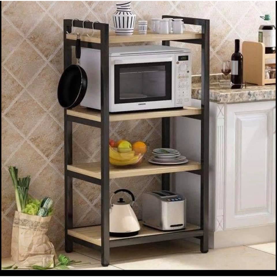 KỆ ĐỂ LÒ VI SÓNG 4 tầng - kệ bếp để đồ đa năng 5 tầng gỗ kết hợp với sắt sơn tĩnh điện, chắc chắn