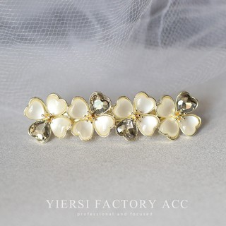 Mauropoli [Hàng Có Sẵn] Kẹp Tóc Một Lò Xo Đính Hoa Mắt Mèo Sang Trọng Cao Cấp