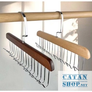 Móc gỗ 8 móc treo đồ đa năng, đồ lót, khăn, thắt lưng, cà vạt, áo 2 dây xoay 360 độ tiện dụng GD769-Mocgo