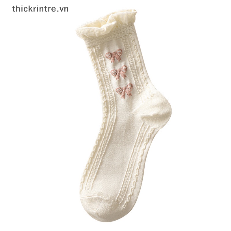 THI Đơn Giản Tất Trắng Đa Năng Đáng Yêu Nơ Nhỏ Hoa Nữ Ống Vừa Tất Bông Tai Kẹp Jk Lolita Bé Gái Cotton VN