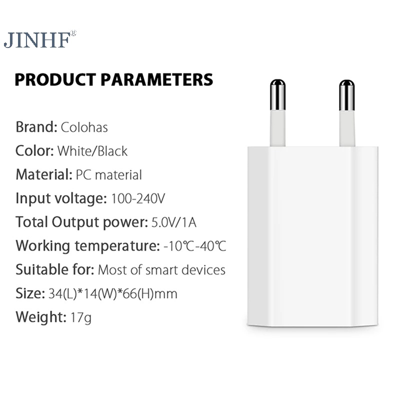 Jinhf Phích Cắm Sạc Điện Thoại usb ac Chuẩn Châu Âu Dùng Khi Đi Du Lịch