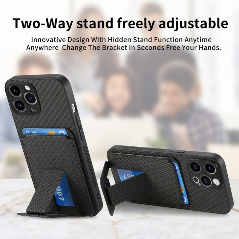 Ốp điện thoại ví da bằng sợi Carbon cho IPhone 16 15 14 13 12 11 Pro Max XSMAX Plus Giá đỡ gấp có nắp đựng thẻ