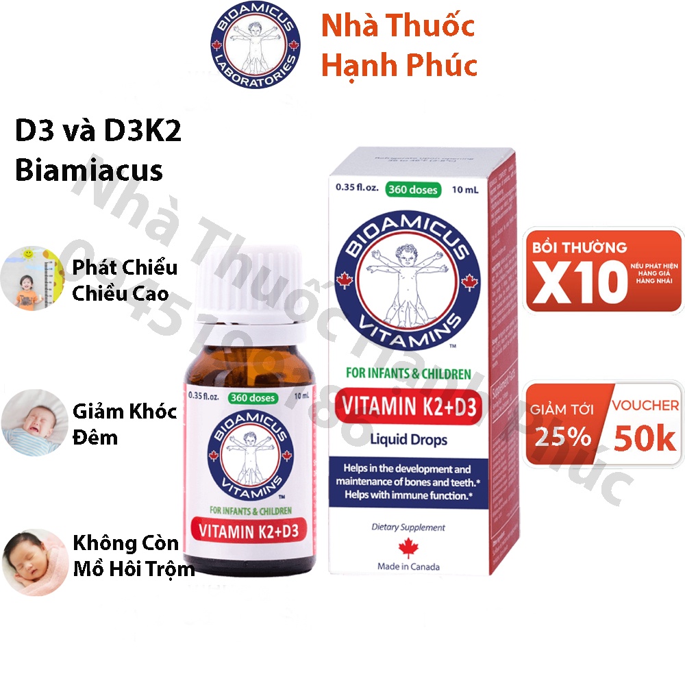 Vitamin BioAmicus D3 K2MK7 Hỗ trợ bé hấp thu canxi , chắc khỏe xương