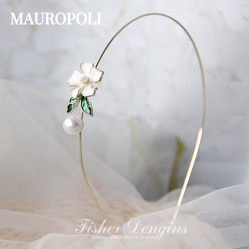 Mauropoli [Sẵn sàng] Phong cách mới Dầu nhỏ giọt Hợp kim hoa Dây cao su Dây buộc tóc Mũ đội đầu Dây buộc tóc đuôi ngựa tươi thời trang Dây buộc tóc đầu đàn hồi
