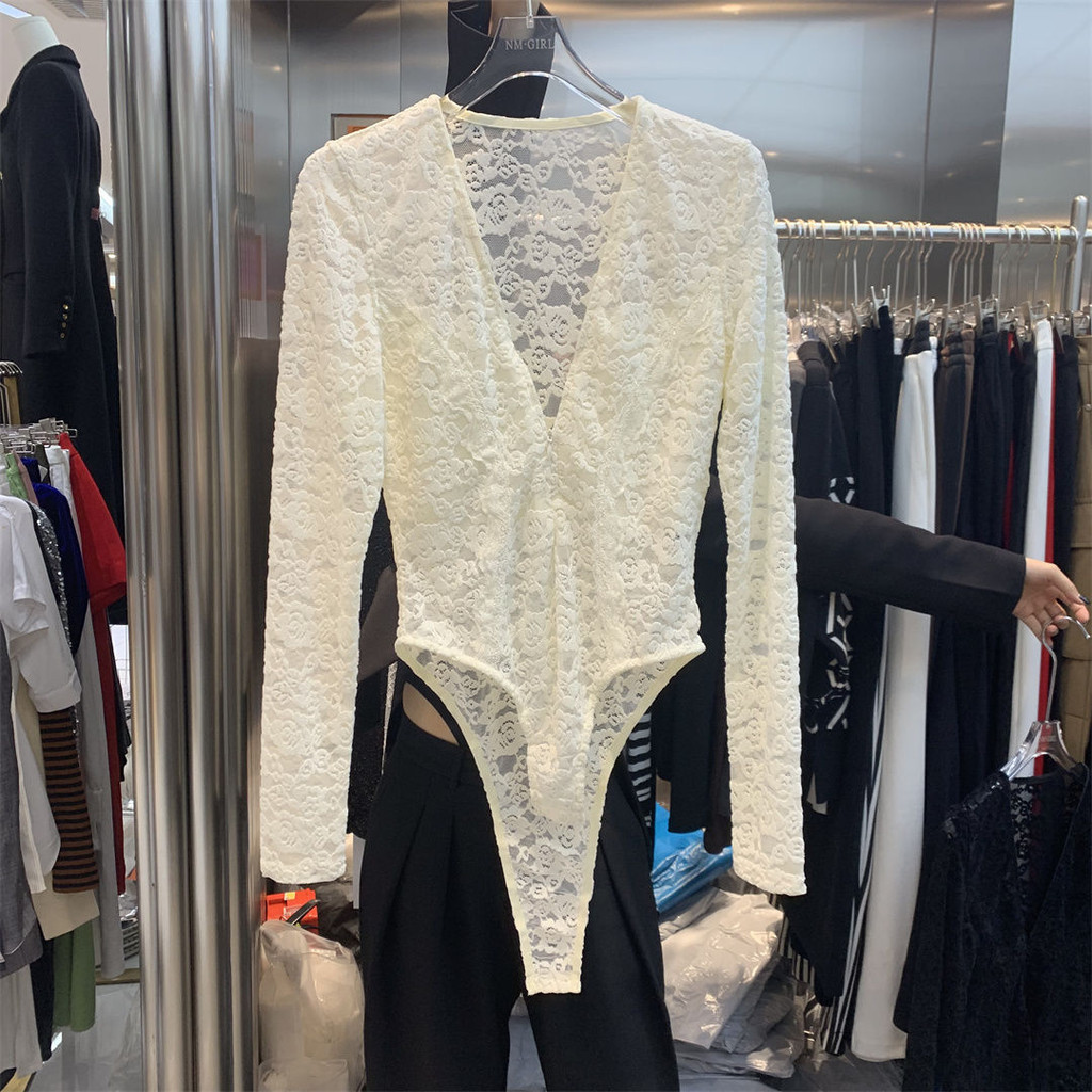 Milyfashion Mùa Đông Phong Cách Mới Phiên Bản Hàn Quốc Niche Tính Khí Cổ Chữ V Áo Chui Đầu Hot Girl Phong Cách Gợi Cảm Rỗng Một Mảnh Ren Top