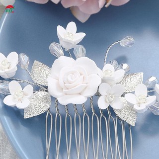 Trang Sức Tóc Cưới Cô Dâu Lược Tóc Hoa Trắng Hợp Kim Handmade Ổn Định Mũ
