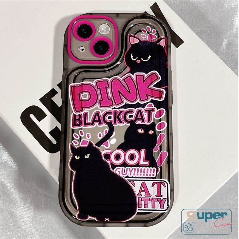 Ốp điện thoại hình mèo đen dễ thương Graffiti sáng tạo tương thích cho IPhone 13 11 15 14 12 Pro Max 7Plus XR X XS Max 8Plus 7 8 15 Plus SE 2020 Vỏ mềm dày chống sốc trong suốt