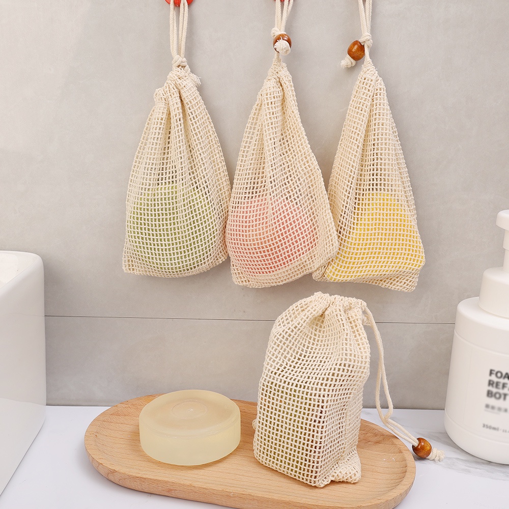Túi Lưới Dây Rút Bằng cotton Nguyên Chất Đựng Xà Phòng Tẩy Tế Bào Chết / Giá Đỡ Xà Phòng Tiện Dụng