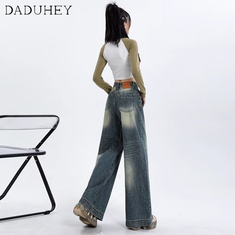 Ảnh DaDuHey New American Ins High Street Washed Jeans Niche High Waist Loose Wide Leg Pants plus Size Trousers 4