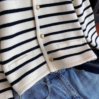 Áo Khoác cardigan Dệt Kim Kẻ Sọc Trắng Đen Thời Trang