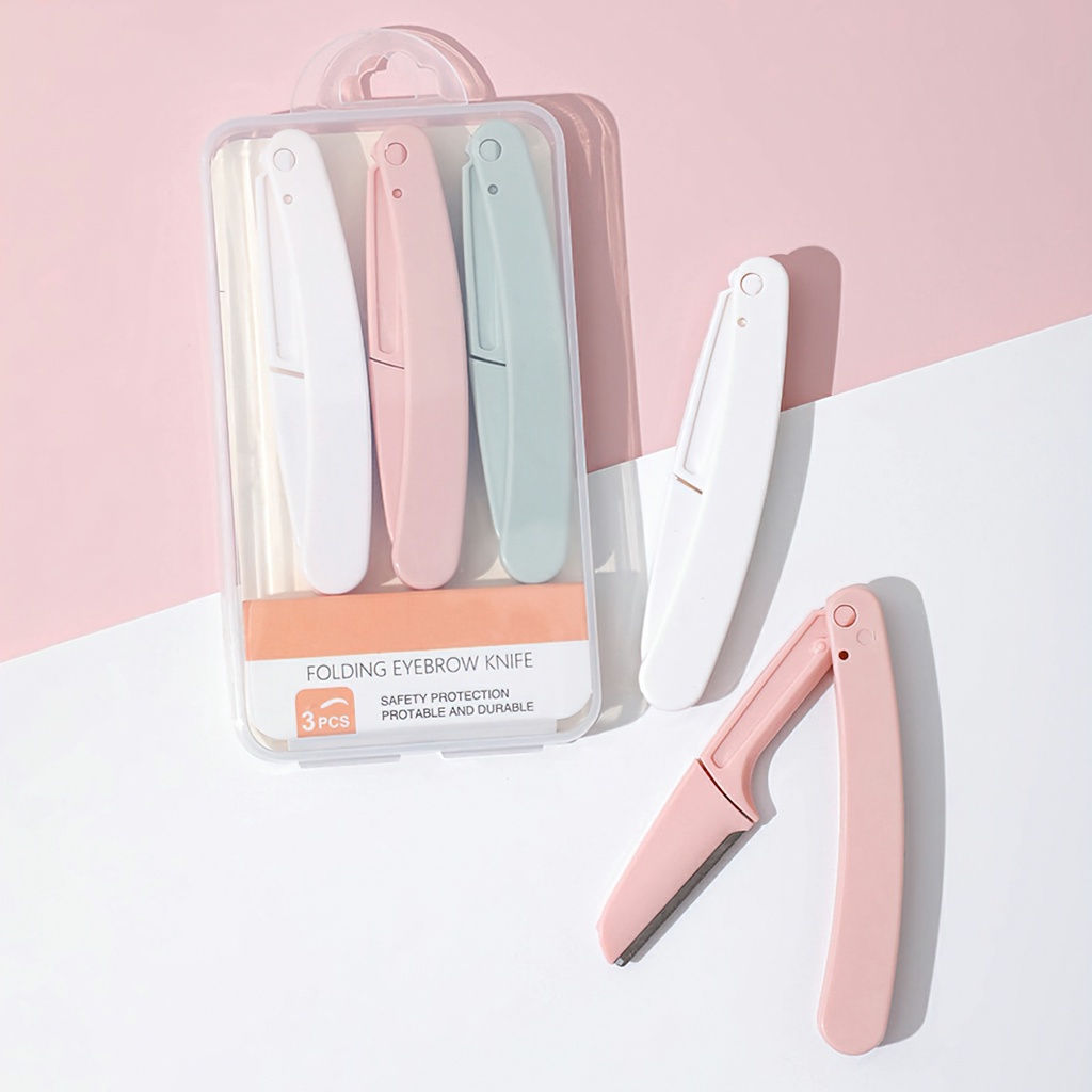 Hộp 3 Dao Cạo Lông Mày Gấp Gọn Màu Pastel Cute