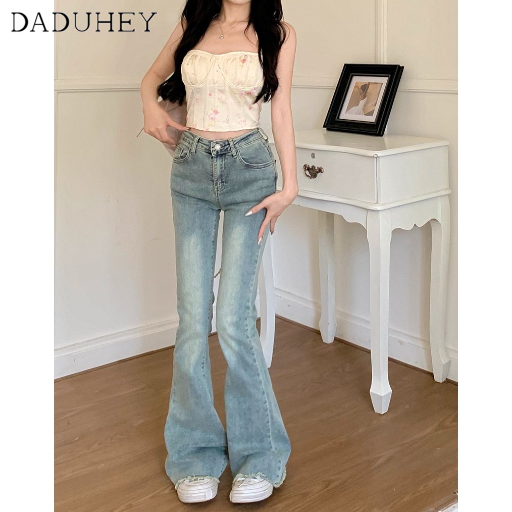 Ảnh DaDuHey New American Ins High Street Retro Micro-flare Jeans Niche High Waist Loose Wide Leg Pants plus Size Trousers 2