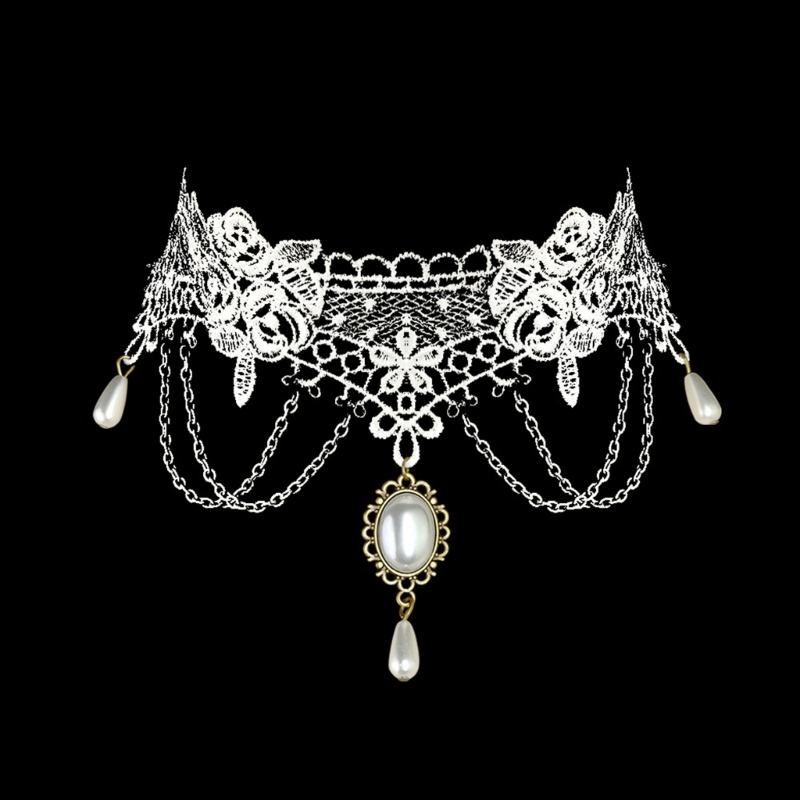 Ee Vòng Cổ Choker Ren Đính Đá Quý Có Thể Điều Chỉnh Dây Xích Cho Nữ Sinh