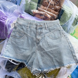 Quần đùi jean bigsize nữ lưng cao tua lai rách đen xanh, Quần bò nữ một khuy ống rộng mặc thoải mái J5
