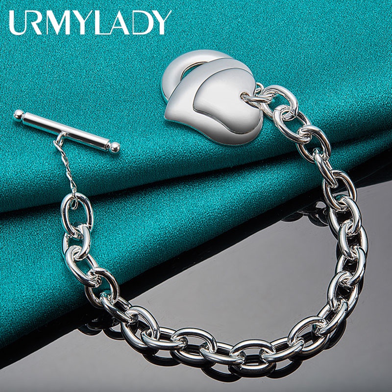 URMYLADY Bạc 925 Đôi Trái Tim Mặt Dây Chuyền Vòng Tay Nữ Tiệc Cưới Trang Sức Quyến Rũ
