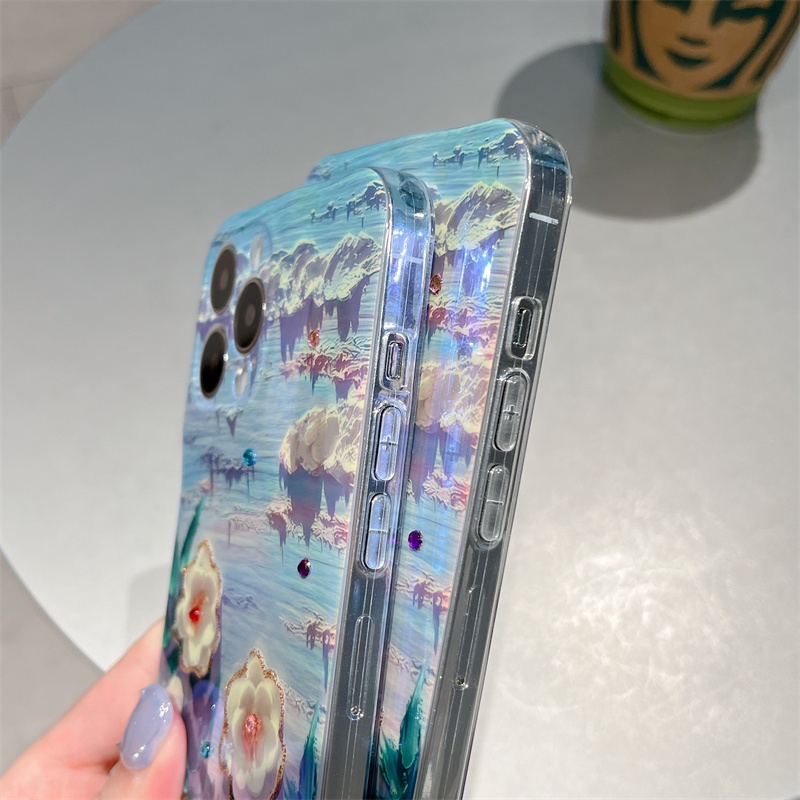 Ốp Điện Thoại Mềm Họa Tiết Hoa Màu laser blu-ray Cho iphone 15 14 13 pro max 15 14 plus
