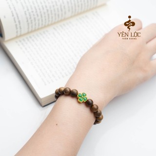 Vòng Trầm Cỏ 4 Lá Bạch Ngọc - Vòng Đơn - Size 8li - Trầm Hương Yên Lộc - (Mua một, tặng một Hộp Gấm)
