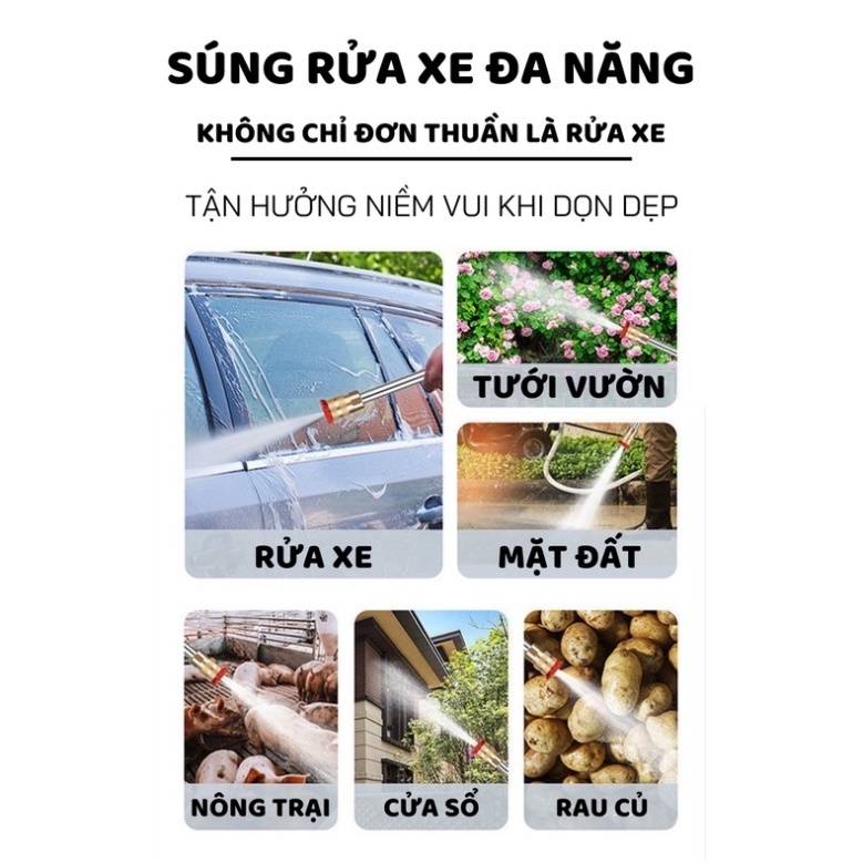 Máy rửa xe Cầm Tay  2 Pin 10 Cell Hitachi 199V - Máy xịt rửa sân vườn xịt rửa cao áp có tạo bọt tuyết.