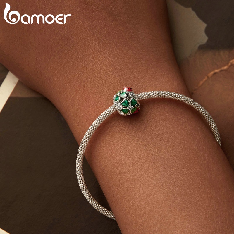 Mặt dây chuyền bạc sterling 925 BAMOER hình cỏ bốn lá