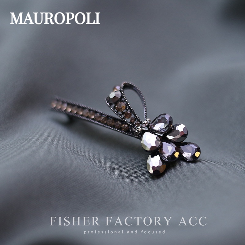 Mauropoli [Hàng có sẵn] Kẹp lò xo nơ kim cương giả màu đen Yao OL Đầu lưng cao cấp Kẹp tóc nửa mảnh Kẹp bên hông