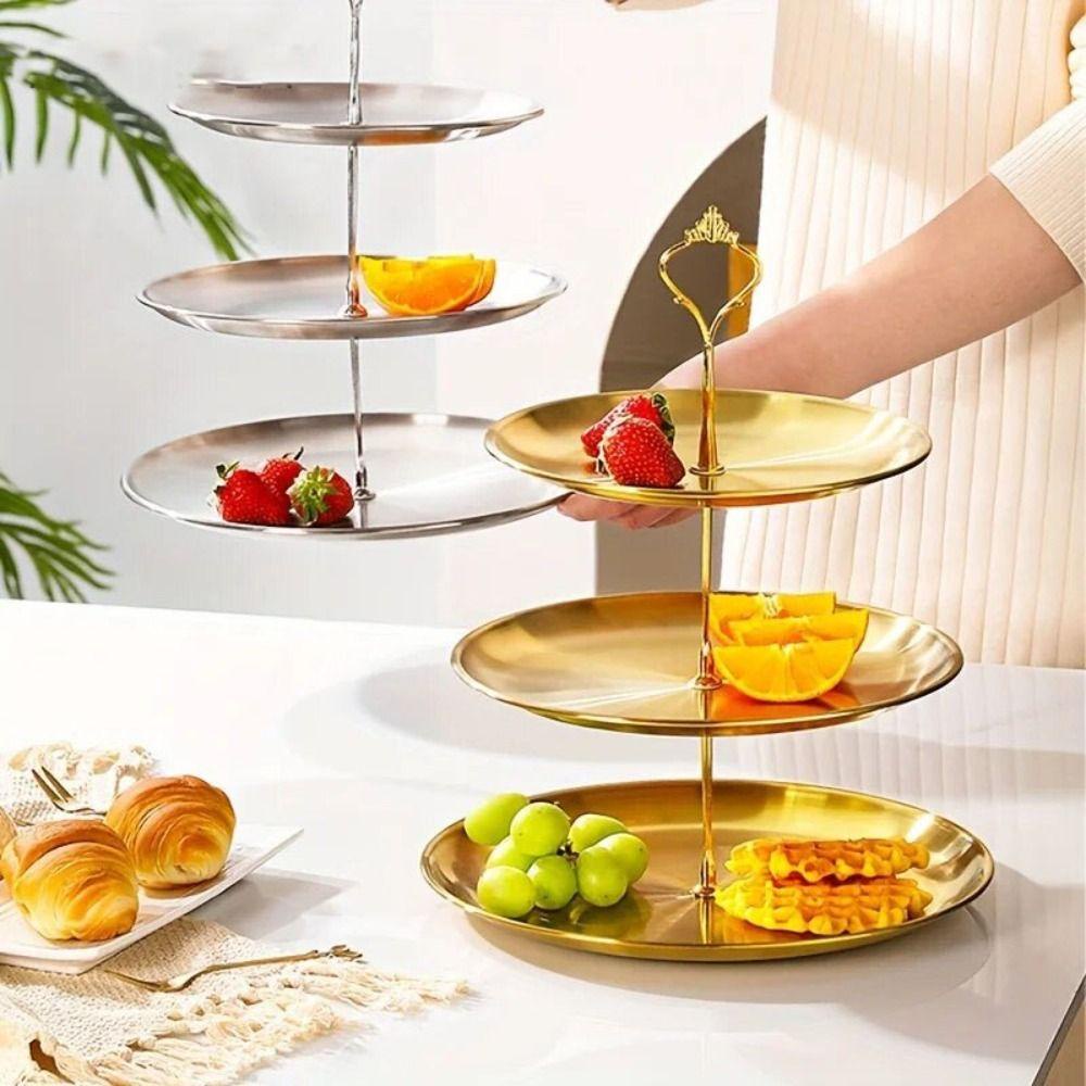 Giá đỡ trái cây bằng thép không gỉ DARON, Khay đựng bánh tráng miệng dễ sử dụng bằng thép không gỉ, kiểu dáng không dễ bị biến dạng 2 / 3 lớp có tay cầm Hộp trưng bày món tráng miệng Tiệc sinh nhật