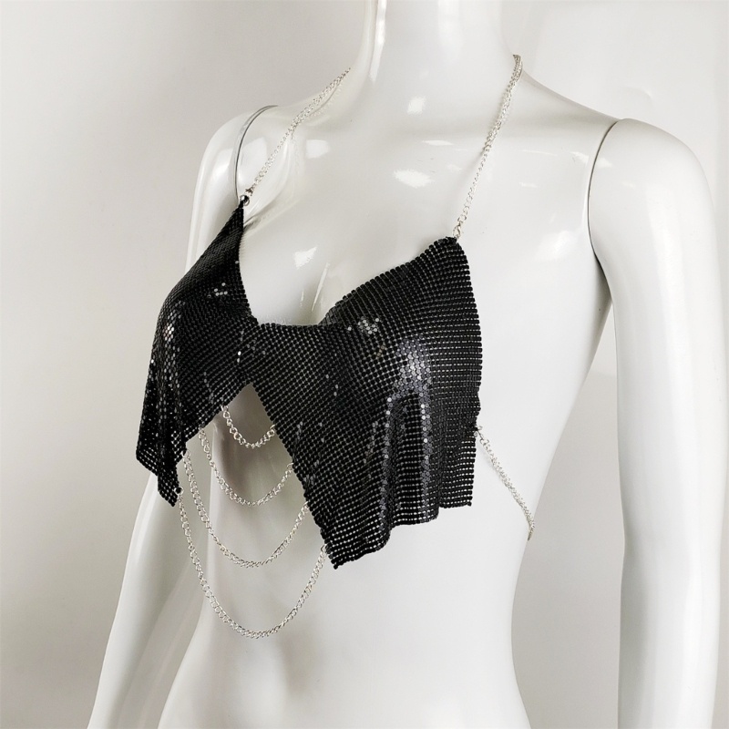 Da Nữ Tua Rua Kim Sa Lấp Lánh Crop Tops Lấp Lánh Xe Tăng Áo Không Tay Spaghetti Dây Vest Raves Đảng Clubwear