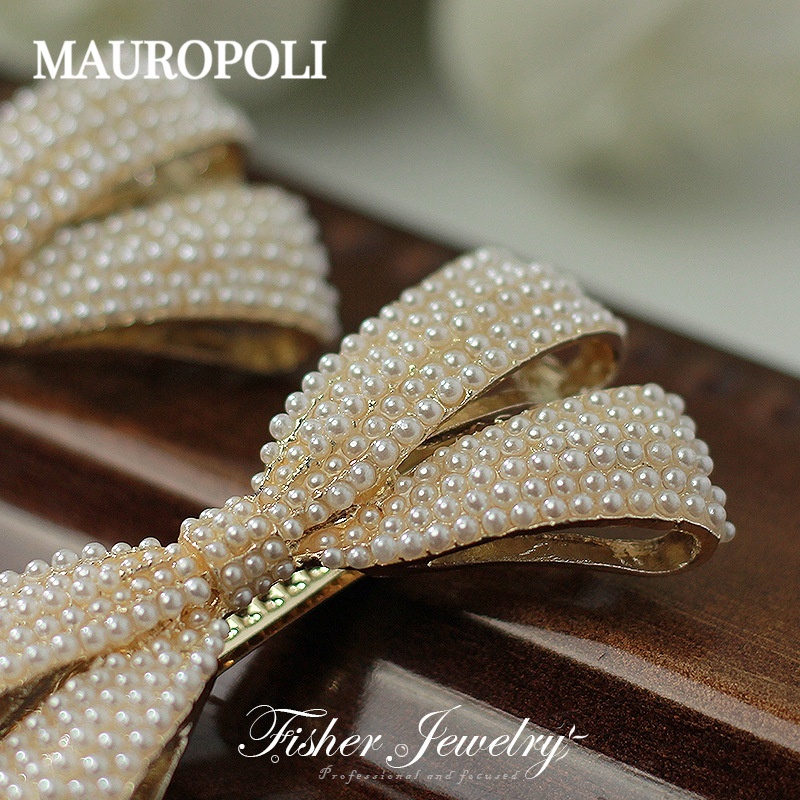 Mauropoli [Sẵn Sàng] Kẹp Tóc Nửa Tie Mùa Xuân Nơ Ngọc Trai Sang Trọng Phụ Kiện Đầu Lưng Bên Nổ