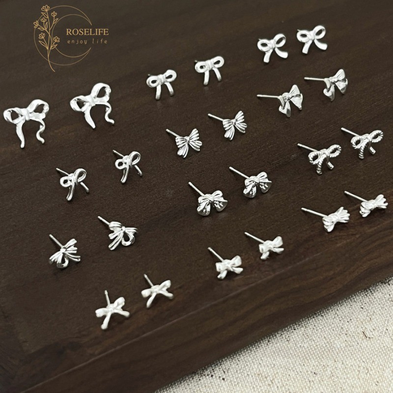 Roselife Thời Trang Hàn Quốc S925 Bạc Nhỏ Nơ Bông Tai Dành Cho Nữ Bé Gái Không Gây Dị Ứng Nơ Xuyên Tai Trang Sức Phụ Kiện