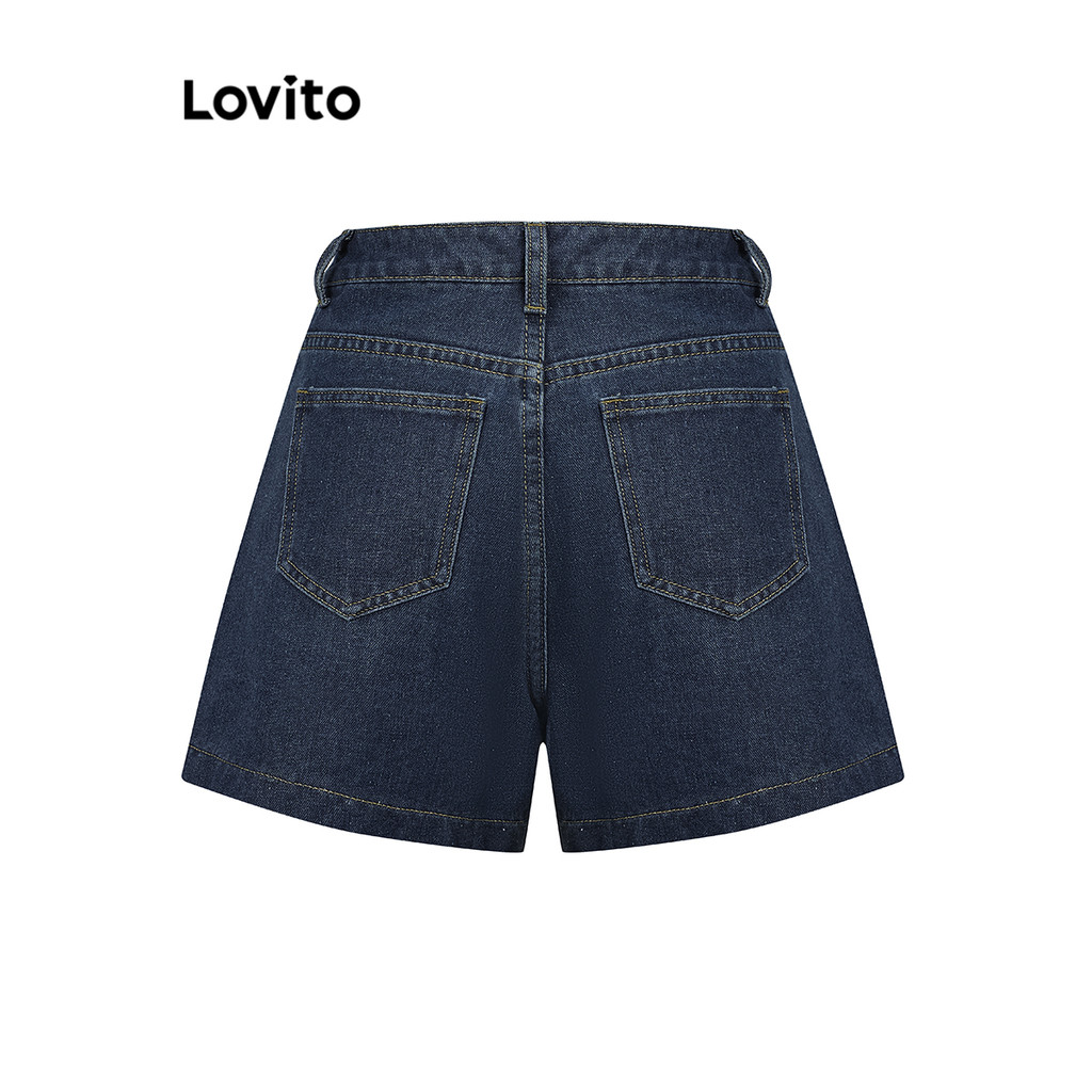 Ảnh Quần short Lovito vải denim màu trơn phong cách thường ngày cho nữ L95ED915 3