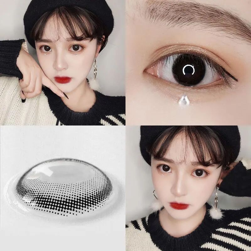 Set 2 Kính Áp Tròng Màu Đen contact lenses 0 ~ -8.00 black len 14.2mm lens cận lens nâu bean black 75