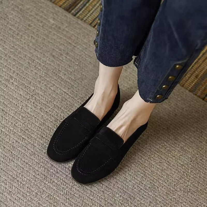 Mùa Xuân Pháp Thu Phong Cách Mới Retro Nữ Giày Mũi Tròn Mờ Da Mềm Slip-On Giày Da Nhỏ Giày Đơn Nữ