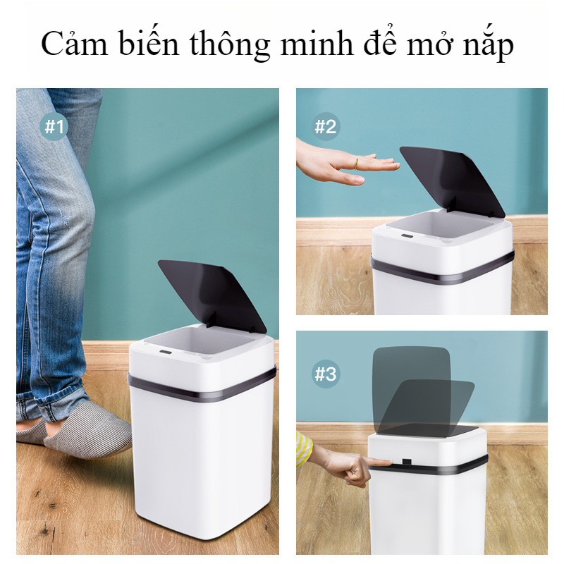 Thùng Rác Thông Minh Dung tích lớn 13L,Thông minh Thùng rác Với nắp đậy Thùng rác điện Thùng rác cảm ứng gia đình