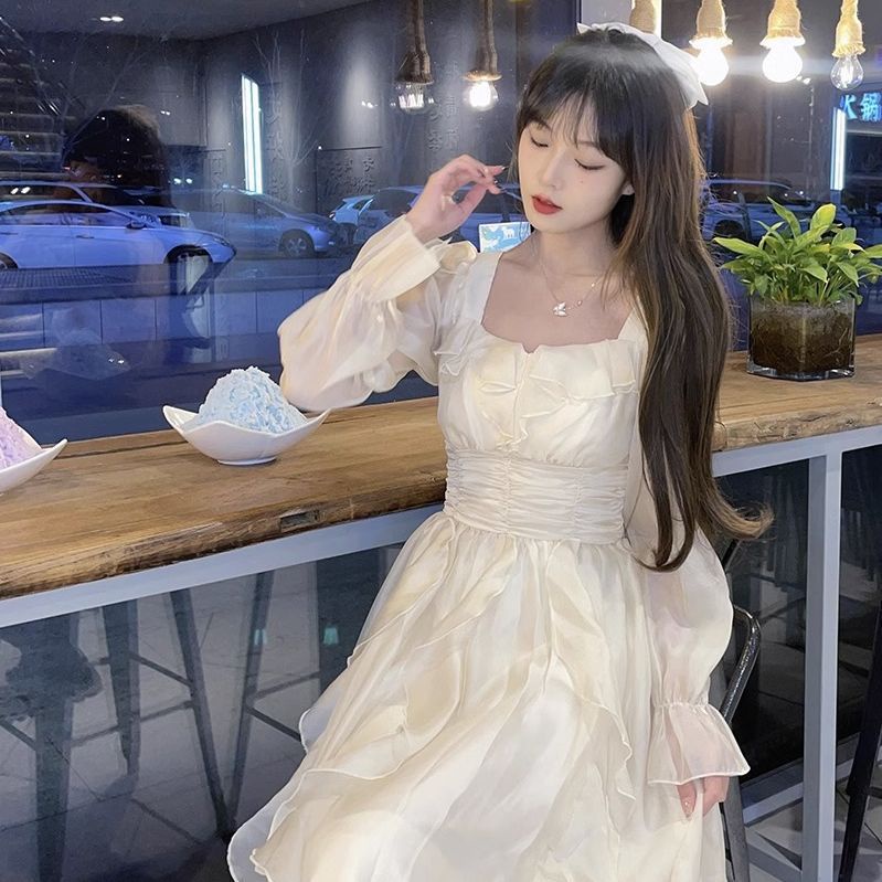 A.T.A  Đầm Công Chúa Tay Dài Nhấn Eo Kiểu Pháp Nữ Tính