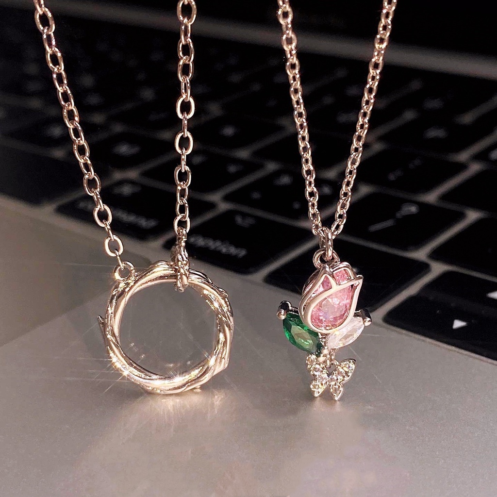 S925 bạc tulip gai cặp đôi vòng cổ thời trang cá tính nam nữ treo cổ