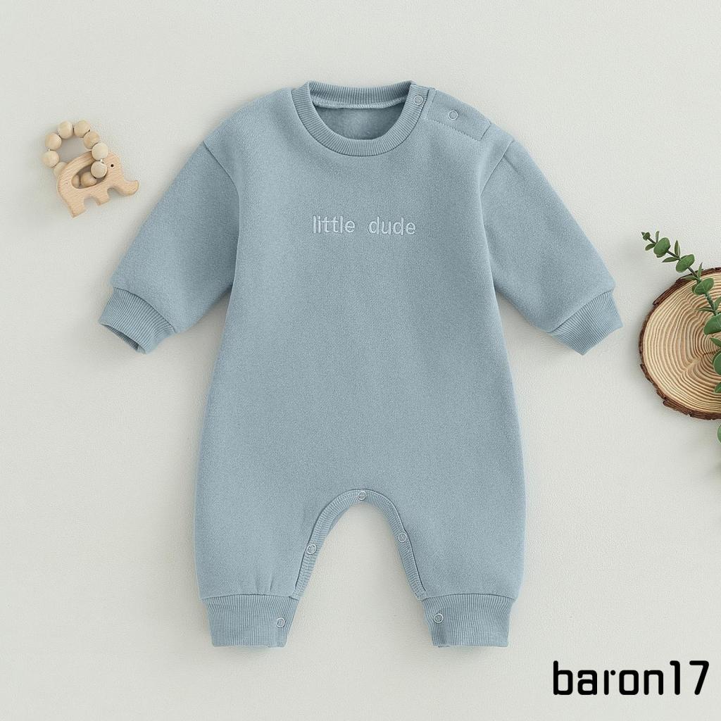Lpdl-baby Bé Trai Jumpsuit Dễ Thương Thêu Chữ Dài Tay Cổ Tròn Không Chân Áo Liền Quần Mùa Đông Thu Trang Phục