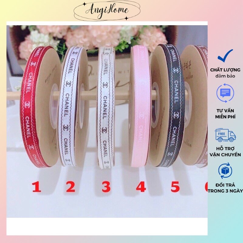 ruy băng lụa vải chữ khổ 1cmx 50yards, ruy băng làm nơ gói hoa, bó gói hoa ANGIHOME