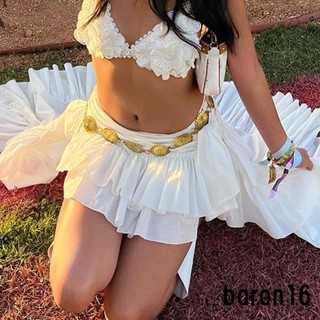 Risz Chân Váy midi Lưng Thun Co Giãn Màu Trắng Phong Cách boho Dành Cho Nữ
