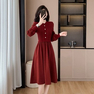 Đầm sweater Dệt Kim Dày Cổ Tròn Thời Trang Thu Đông Phong Cách Mới Cho Nữ