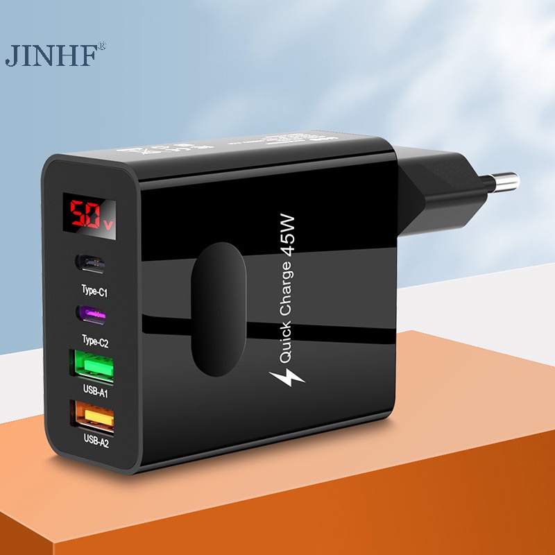 JINHF 45W PD USB Type C 4 Cổng Sạc Nhanh 3.0 Cho 14 13 Pro Oneplus Điện Thoại Di Động Treo Tường Bộ Chuyển Đổi HOT