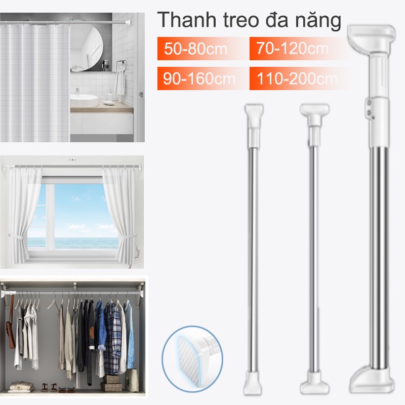 Thanh Treo Đa Năng Inox Tiện Lợi Thanh Treo Rèm Không Cần Khoan Tường Cây Treo Quần Áo Thông Minh